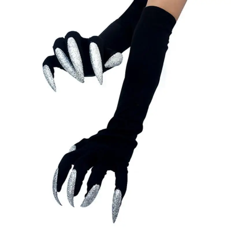 Play Cool Halloween Gloves Long Ghost Claw Dress Up Gloves Fashion Black Long Na - £23.47 GBP