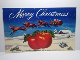 Merry Christmas Santa Claus Apple Crate Label 1950&#39;s Vintage Winter Wonderland - £15.32 GBP