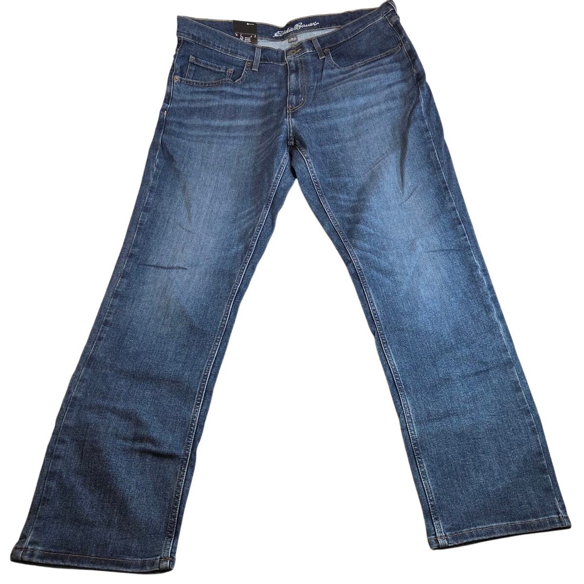 Eddie Bauer Classic Straight Jeans 38x32 Medium Blue Denim Stretch NWT - $29.99