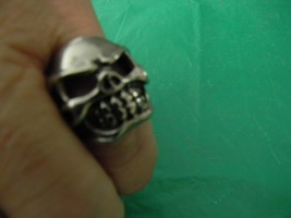 Stainless Steel Angry Skull Ring Gothic Biker Punk sz8 great looking ring - £7.74 GBP