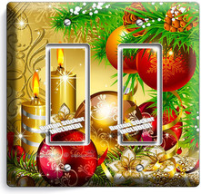CHRISTMAS TREE ORNAMENTS CANDLES DOUBLE GFCI LIGHT SWITCH PLATE COVER HO... - £10.89 GBP