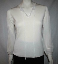 Elie Tahari Cream Extra Fine Merino Wool Sheer Sleeve Sweater Small Peti... - $108.00