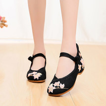 Ankle Strap Women Flower Embroidered Canvas Ballet Flats Elegant Ladies Casual C - £21.95 GBP