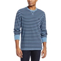 IZOD MEN&#39;S BLUE STRIPED THERMAL WAFFLE LONG SLEEVE SHIRT - $10.99