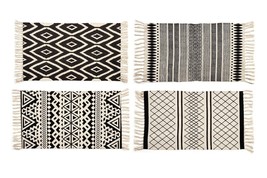 Area Rugs with Fringe Set of 4 Designs Black and Cream 100% Cotton 20" x 31.5" image 1