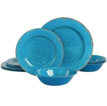 12 Piece Dinnerware Set For 4 Vintage Melamine Dishes Plates Bowls Salad... - £42.82 GBP