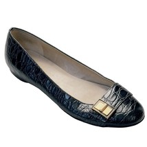 TALBOTS Women&#39;s Shoes Croc Embossed Black Leather Flats Size 8.5AA - $26.99