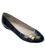 TALBOTS Women&#39;s Shoes Croc Embossed Black Leather Flats Size 8.5AA - £21.11 GBP