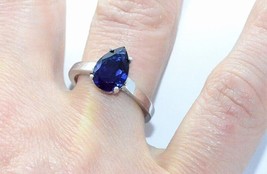 Certified 5Ct Blue Sapphire Pear Cut Gemstone handmade 14K Gold Plated Ring - £51.85 GBP
