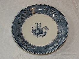 Vintage Currier &amp; Ives Paddle Wheel Riverboat Blue White Saucer plate 6 1/8&quot; ~ - £14.36 GBP