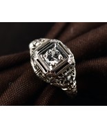 *Elegant Antique Art Deco 18k White Gold Natural Diamond Ring Size 5 - $9,205.10 MXN
