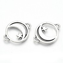 Moon and Star Charms Links Antiqued Silver Celestial Sky Connectors 21mm Bulk 50 - £7.00 GBP