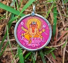 Handmade Hand Painted 925 Sterling Silver Miniature Ganesha Pendant 23X30mm #20 - $34.15