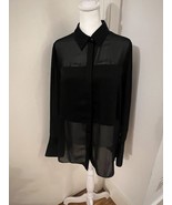 SM Woman&#39;s INC Black Long Sleeve Button Down Shirt Sheer Panels Collared - £16.65 GBP