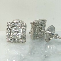 Authenticity Guarantee 
Princess Cut Halo Diamond Stud Earrings 14k Whit... - €692,28 EUR