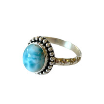 Larimar Natural Gemstone Sterling Silver Solitaire Ring 3.5 Carats Size 7 Blue - £39.16 GBP