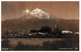 Postcard RPPC Popocatepetl Mexico Volcano Snow Capped with Town Artist Signed - £7.87 GBP