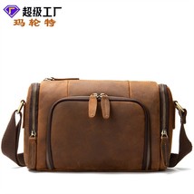 Men Cross Cylinder Bag Crazy Horse Leather Men&#39;s Shoulder Bag Leather Retro Men&#39; - £119.58 GBP