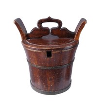 Antique Chinese Wooden Water Bucket with Puzzle Lid - $222.75