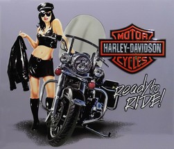 Leather Jacket Babe Harley Davidson Motorcycle Metal Sign - £27.42 GBP