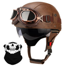 (Brown,X-Large) German Style Leather Motorcycle Half Helmet for Adults M... - $215.96