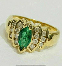 3 Ct Marquise Simulated Emerald Engagement RingGold Plated 925 Silver - £94.95 GBP