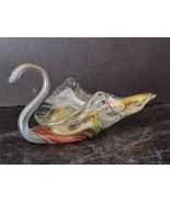 MCM Hand Blown Glass Swan Dish Multi-colored Rainbow Swirl 4.5&quot; Tall  - £20.21 GBP
