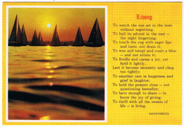 Living Postcard Sailboats Sunset Beautiful Poem - $2.16
