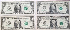 4 banknotes One Dollar Fancy Serial No. 777, average circulation - $8.95