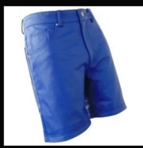 Blue  Boxer With Pocket Gym Short Genuine Men&#39;s Pants Lambskin Leather S... - £76.65 GBP+