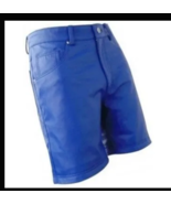 Blue  Boxer With Pocket Gym Short Genuine Men&#39;s Pants Lambskin Leather S... - $97.76+