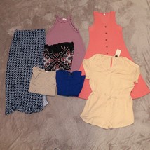 Woman’s Mixed Clothing Lot of 7 Skirts Sleeveless Dress Shirts Romper SI... - $34.25