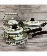 Vtg Enamelware Cookware Pans Tea Kettle 7-piece Set Mid Century European... - $115.45 CAD