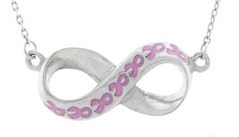 INFINITE HOPE pink-ribbon pewter infinity charm; 18&quot; fine link chain; GIFT BAG - £3.92 GBP