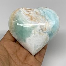258.7g, 3.2&quot;x3.3&quot;x1&quot; Caribbean Calcite Heart Gemstones @Afghanistan,B33653 - £50.30 GBP