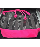 Victoria&#39;s Secret Bling Black Sequin &amp; Pink Weekend Beach Large Tote Bag  - $18.10