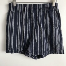 Uniqlo Linen Shorts 27 Blue Stripe Drawstring Elastic Waist Pocket Costa... - $15.78
