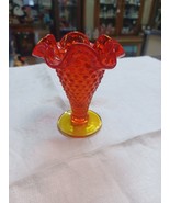 Fenton Amberina Hobnail Bud Vase Ruffle Top Red Orange - $19.79