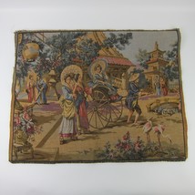 Vintage French Tapestry Japanese Geisha Parasol Cart Pagoda with Rod 25 x 19 - £235.98 GBP