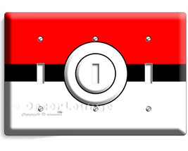 Pokemon red white Poke Ball inspired triple light switch wall plate cover boys g - £15.71 GBP