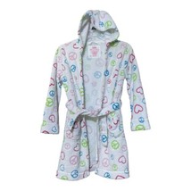 Justice Youth Girls White Plush Heart Peace Sign Hooded Bathrobe Size 8/10 - £7.87 GBP