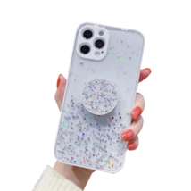 Anymob iPhone Case White Camera Protection Bling Glitter Soft Clear Stand Holder - £21.15 GBP