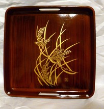 Vintage Japanese Red / Brown Lacquered Wooden Serving Tray 11&quot; X 11&quot; - $17.33