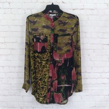 Adore Shirt Womens Small Green Multi Print Long Sleeve Button Up Tunic Boho - £19.57 GBP