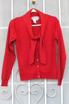 JOSEPH A. ~ Sz M Red Cardigan Sparkle Sweater Silk Metallic Blend ~ SHIP... - £23.71 GBP