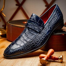 Men's Shoes MATTEO Genuine Alligator Slip-On Loafer Navy image 10