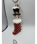 Radko Snowman Top Hat in Red Stocking w/ Gold Beads Christmas Ornament NEW - £47.54 GBP