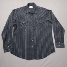 Wrangler Wrancher Shirt Mens Large Gray Striped Pearl Snap Yoke Rodeo Cowboy - £24.51 GBP