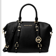 Michael Kors Bedford Legacy Black Gold Leather Md Convertible Satchel Bagnwt - £202.41 GBP