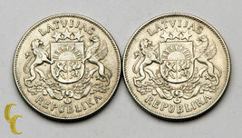 1925-1926 Latvia 2 Lati Silver Coin Lot of 2, KM# 8 - $99.61